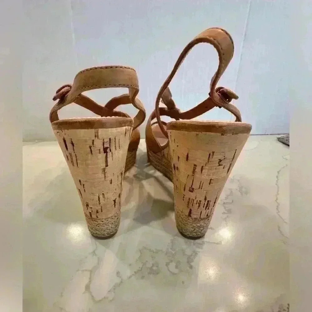 Prada Cork Wedge Strappy Tan Leather Sandals (Sz 37.5) - Picture 7 of 16